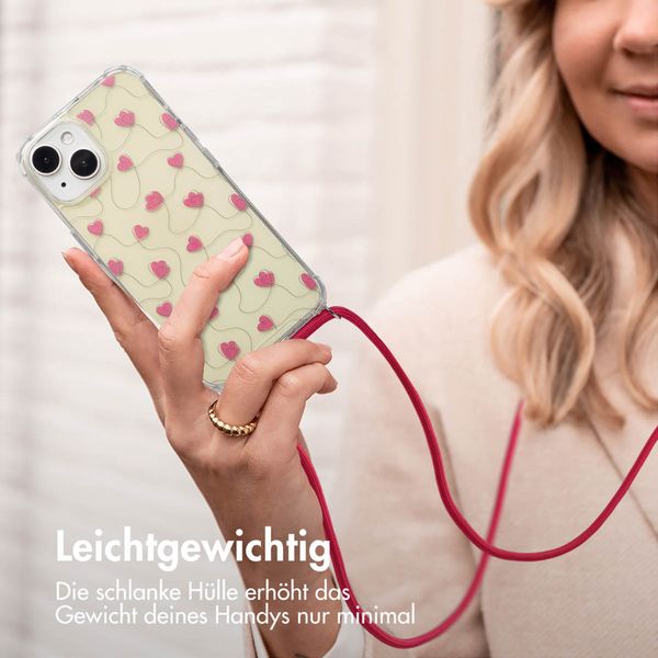 imoshion Design Hülle mit Band Apple iPhone 15 - Dusty Rose Connected Hearts