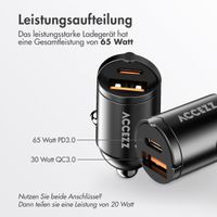 Accezz Autoladegerät | Schnellladegerät mit 2 Ports - USB-A 30 Watt + USB-C 65 Watt - Schwarz