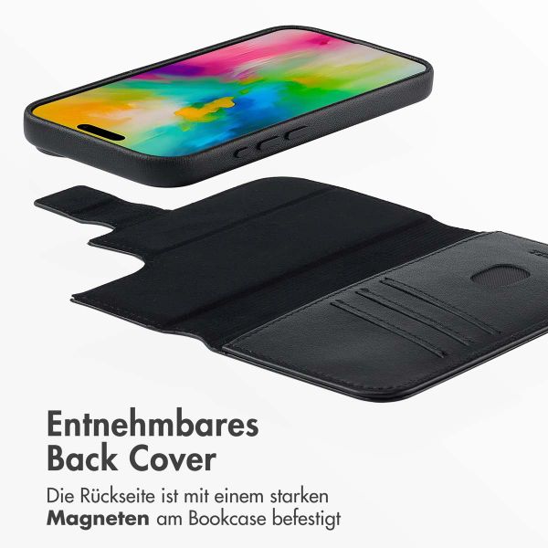 Accezz 2-in-1 Klapphülle aus Leder mit MagSafe für das Apple iPhone 16 - Onyx Black