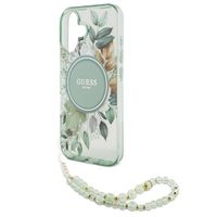 Guess MagSafe IML Flowers Case mit Beads Strap für das iPhone 16 - Green