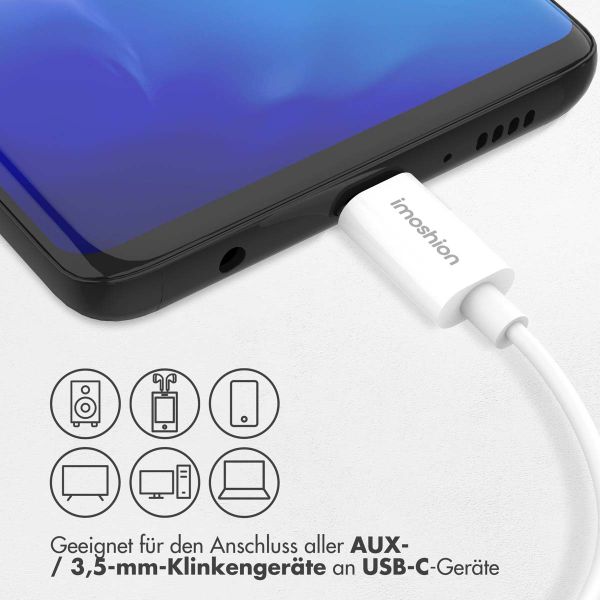 imoshion ﻿AUX-Kabel – 3,5 mm/Audio-Klinkenbuchse auf USB-C-Kabel – Stecker auf USB-C – 1 Meter – Weiß