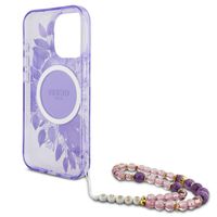 Guess MagSafe IML Flowers Case mit Beads Strap Apple iPhone 15 Pro Max - Purple