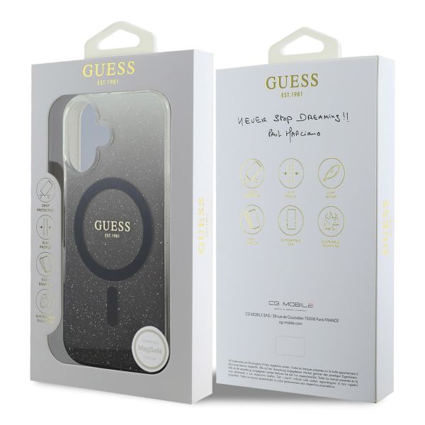 Guess MagSafe IML Glitter Gradient Case für das Apple iPhone 16 - Black