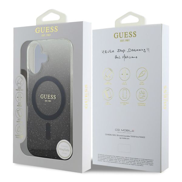 Guess MagSafe IML Glitter Gradient Case für das iPhone 16 - Black