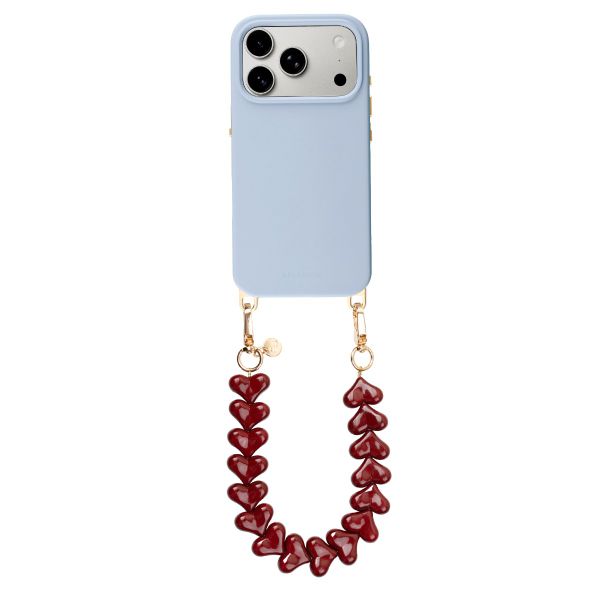 Selencia Rivièra MagSafe Backcover mit abnehmbaren Haken für das Apple iPhone 17 Pro Max - Powder Blue + Lova Handykette - Burgundy