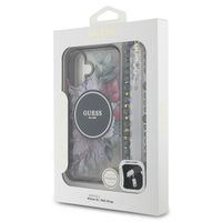 Guess MagSafe IML Flowers Case mit Beads Strap Apple iPhone 16 - Schwarz