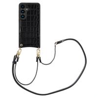 Selencia Nova Croco HandyHülle mit Kordel und Kartenhalter Samsung Galaxy S24 - Schwarz