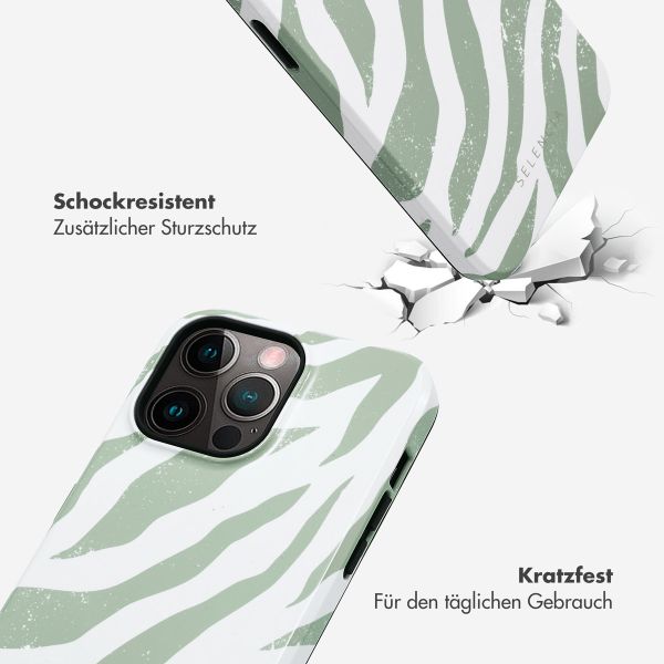 Selencia Vivid Tough Back Cover für das iPhone 14 Pro Max - Colorful Zebra Sage Green