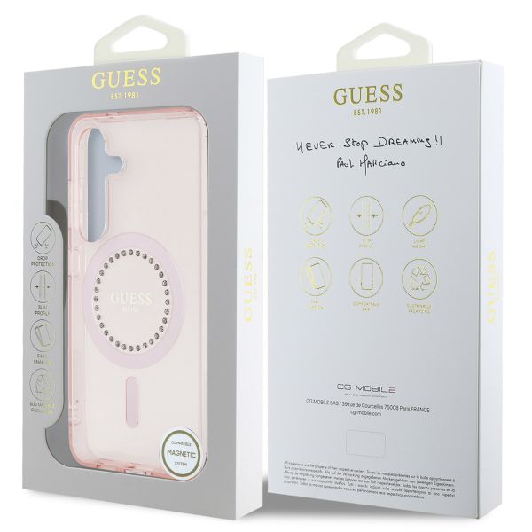 Guess MagSafe IML Strass Hülle Samsung Galaxy S25 - Rosa