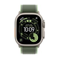 Apple Trail Loop Armband für das  Apple Watch Series 1 t/m 11 / SE / Ultra (44/45/46/49 mm) - Größe S/M - Neon / Green Natural Titanium