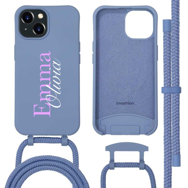 Personalisierte Color Backcover MagSafe mit abtrennbarem Band und Namen für iPhone 15 - Ash Blue