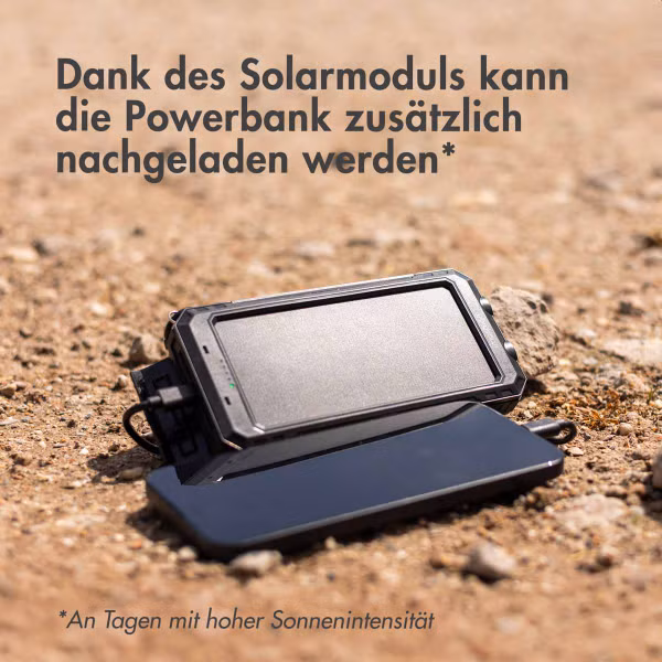 imoshion Solar Powerbank mit Solarpanel – Schnellaufladung und Stromversorgung – 20.000 mAh – Schwarz