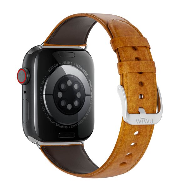 WiWu Vintage „Crazy Horse“ Lederarmband für die Apple Watch Series 1 bis 10 / SE / Ultra (2) (44/45/46/49 mm) - Hellbraun