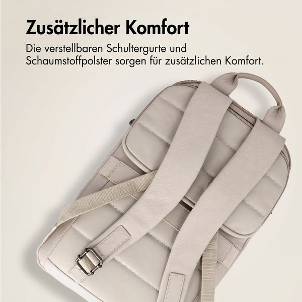 Accezz Leather Laptop Rucksack 16 Zoll - Beige