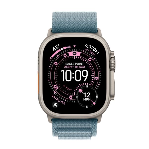 Apple Alpine Loop Armband für  Apple Watch Series 1 - 11 / SE / Ultra (44/45/46/49 mm) - Größe L - Light Blue / Natural Titanium