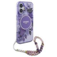 Guess MagSafe IML Flowers Case mit Beads Strap Apple iPhone 16 - Purple