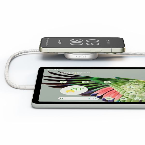 Zens Pro 2 USB-C-Kabel mit kabellosem Ladegerät für Telefon / Earbuds - MagSafe und Qi2 - Weiß