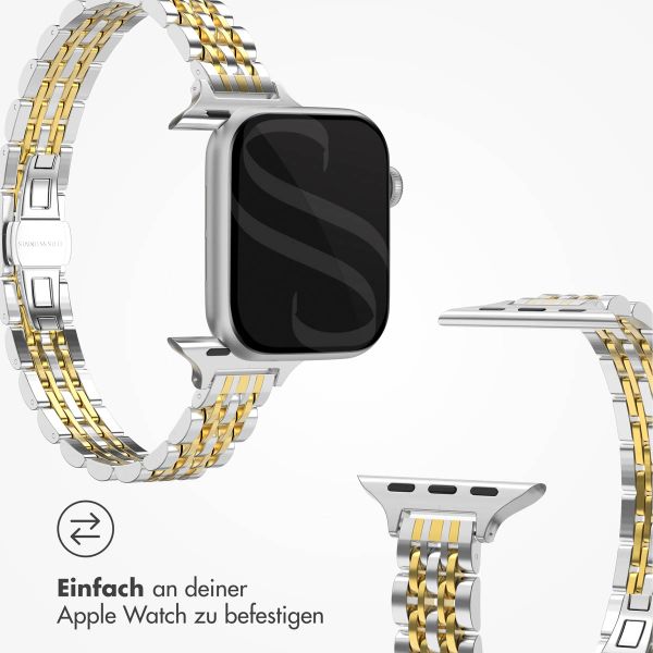 Selencia Jubilee inspiriertes schmales Edelstahlarmband für Apple Watch Series 1 t/m 9 / SE (38/40/41 mm) | Series 10 / 11 (42 mm) - Silber und Gold