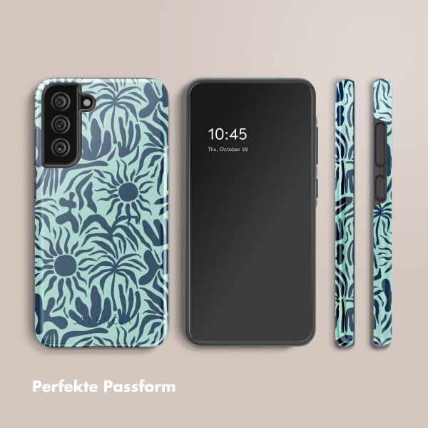 Selencia Vivid Tough Back Cover für das Samsung Galaxy S21 FE - Tropical Vibes Light Blue