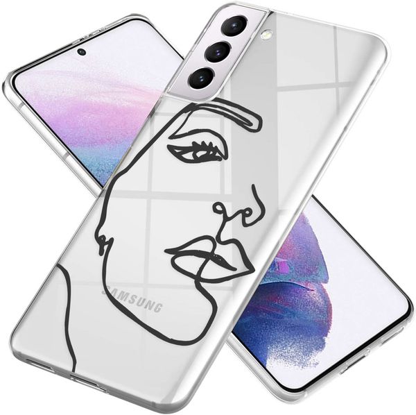 imoshion Design Hülle Galaxy S21 Plus - Abstraktes Gesicht - Schwarz