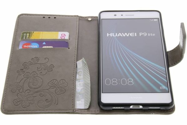 Kleeblumen Klapphülle Grau für Huawei P9 Lite