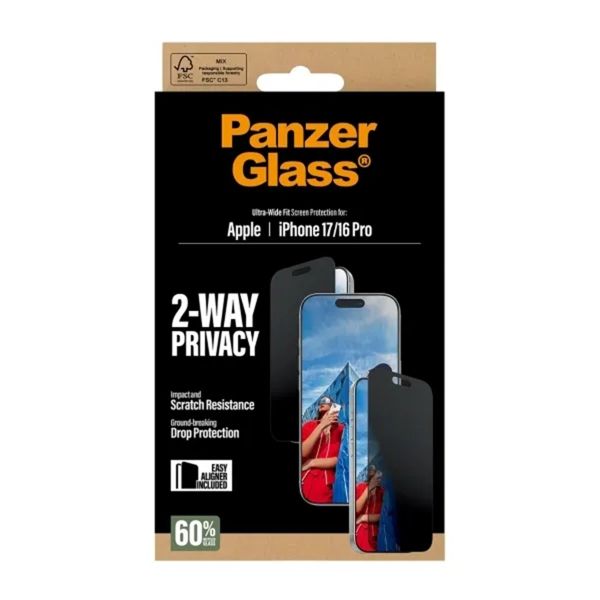 PanzerGlass Ultra Wide Fit Antibakterieller Screen Protector mit Sichtschutz inkl. Applikator Apple iPhone 17