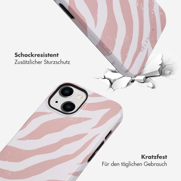 Selencia Vivid Tough Back Cover für das iPhone 14 - Colorful Zebra Old Pink