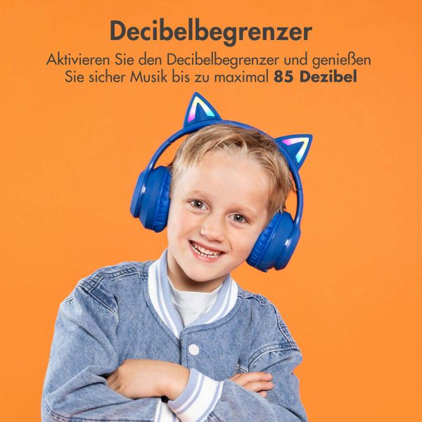 imoshion Kids LED Light Cat Ear Bluetooth-Kopfhörer - Kinderkopfhörer - Kabelloser Kopfhörer + AUX-Kabel - Cobalt Blue