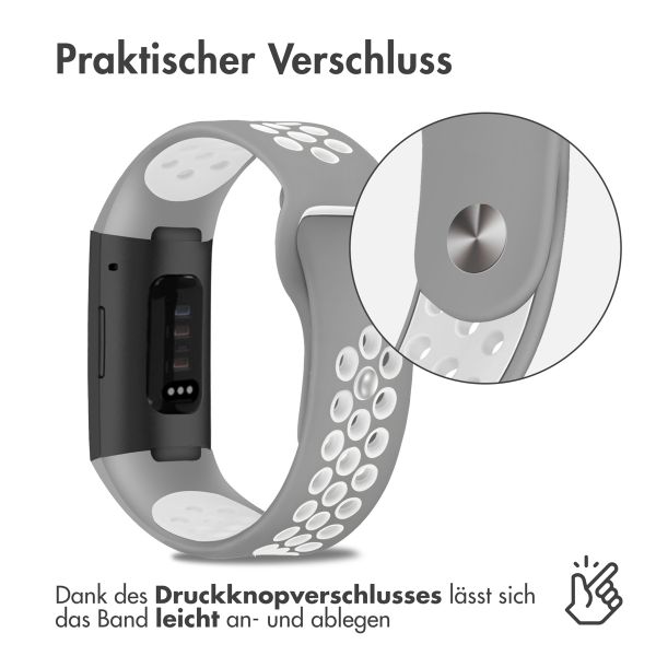 imoshion Silikonband Sport für das Fitbit Charge 3 / 4 - Grau / Weiß