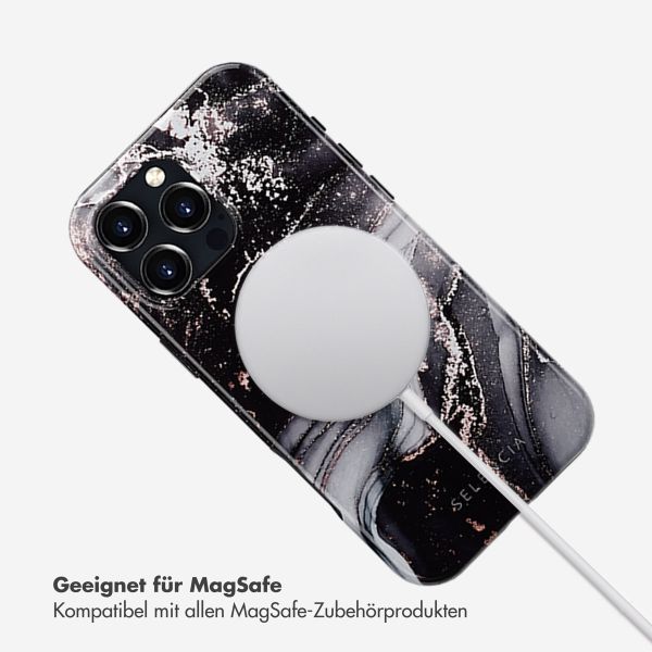 Selencia Vivid Tough Back Cover MagSafe für das Apple iPhone 16 Pro Max - Chic Marble Black