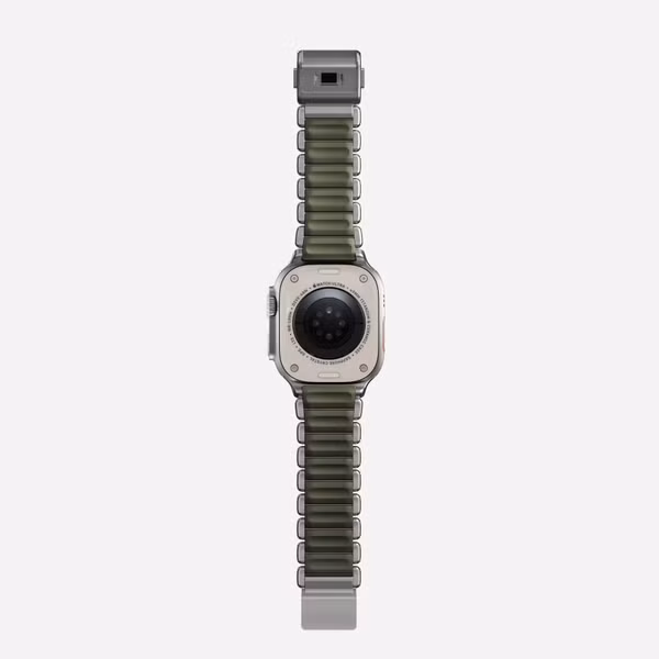 Nomad Stratos Armband für Apple Watch | 44/45/46/49 mm - Forest Green / Natural Titanium