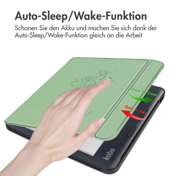 imoshion Design Slim Hard Case Sleepcover mit Stand für das Kobo Libra Colour - Floral Green