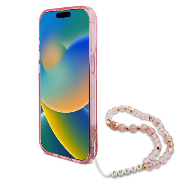 Guess MagSafe IML Flowers Case mit Beads Strap für das iPhone 15 Pro Max - Pink