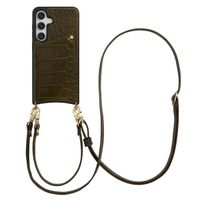Selencia Nova Croco HandyHülle mit Kordel und Kartenhalter Samsung Galaxy S24 / S25 - Dark Olive