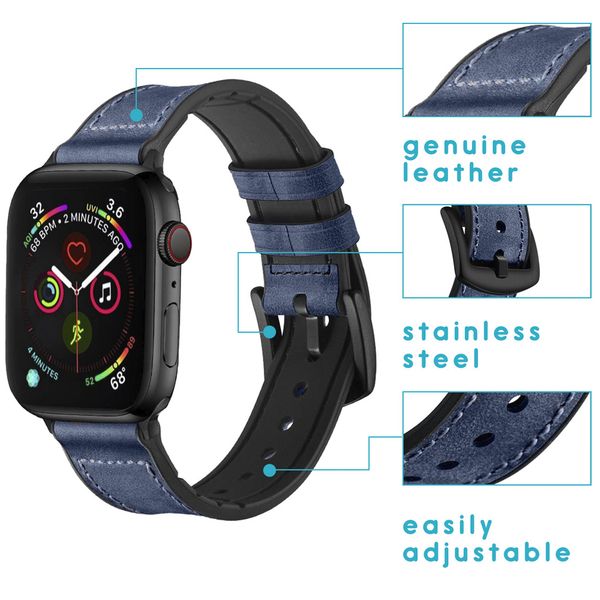 imoshion Echtes Lederband für die Apple Watch Series 1 bis 10 / SE / Ultra (2) (44/45/46/49 mm) - Blau