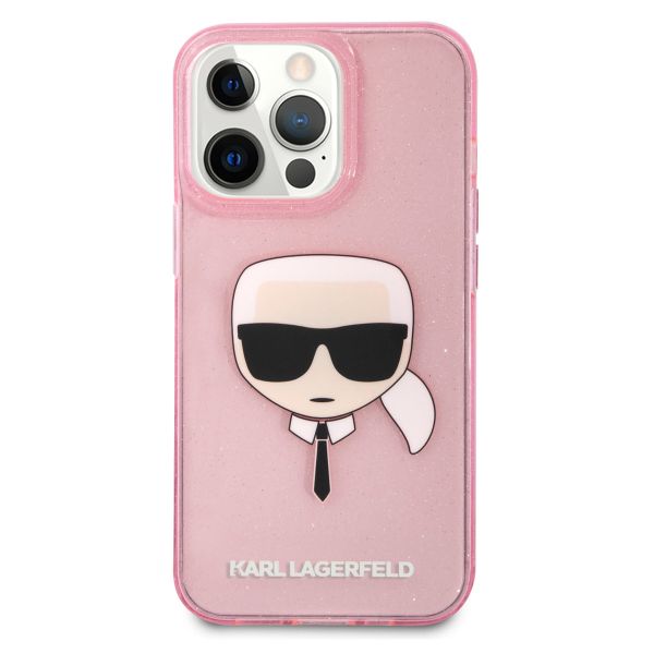 Karl Lagerfeld Karl's Head Silikonhülle Glitter für das iPhone 13 Pro - Transparent Rosa