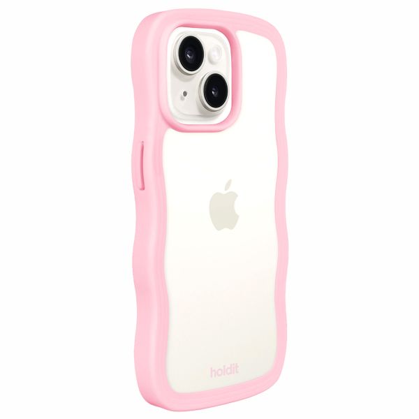 Holdit Wavy Case für das iPhone 14/15 Plus - Pink / Transparent