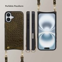 Selencia Nova Croco HandyHülle mit Kordel und Kartenhalter Apple iPhone 16 - Dark Olive