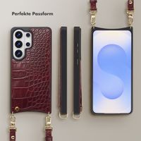 Selencia Nova Croco HandyHülle mit Kordel und Kartenhalter Samsung Galaxy S26 Ultra - Burgundy