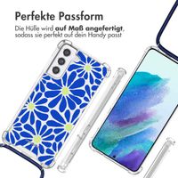 imoshion Design Hülle mit Band Samsung Galaxy S21 FE - Cobalt Blue Flowers Connect