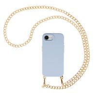 Selencia Rivièra MagSafe Backcover mit abnehmbaren Haken für das Apple iPhone 17e / 16e - Powder Blue + Bold Chain (130 cm) - Gold