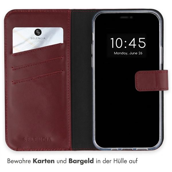 Selencia Echtleder Klapphülle Apple iPhone 15 - Burgundy