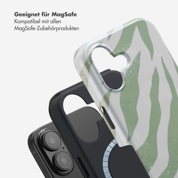 Selencia Vivid Tough Back Cover MagSafe für das iPhone 16 - Colorful Zebra Sage Green