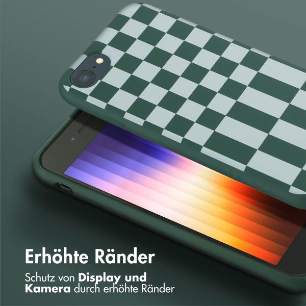 Selencia SilikonHülle design mit abnehmbarem Band Apple iPhone SE (2022 / 2020) / 8 / 7 - Irregular Check Green