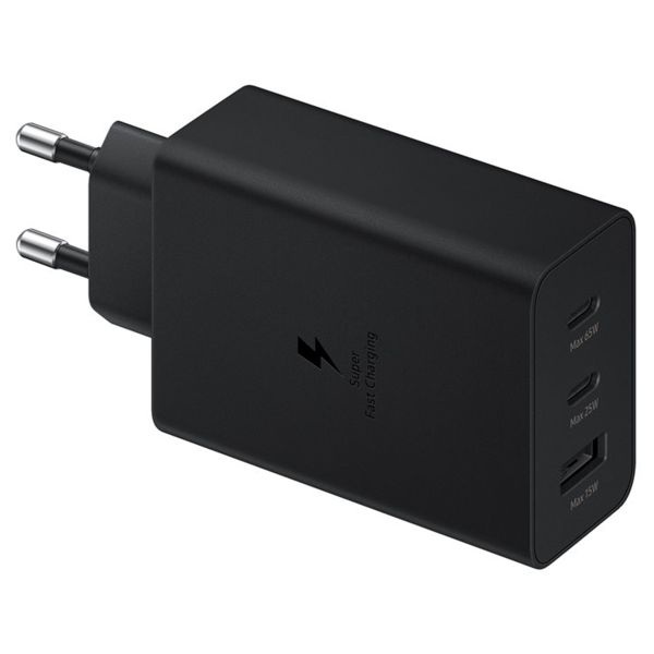 Samsung Original Power Adapter Trio - Ladegerät - 2x USB-C- und 1x USB-Anschluss - Fast Charger - 65 Watt - Schwarz