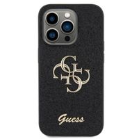 Guess 4G Metal Logo Back Cover mit Glitter für das iPhone 15 Pro - Schwarz