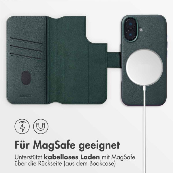 Accezz 2-in-1 Klapphülle aus Leder mit MagSafe für das Apple iPhone 16 - Cedar Green
