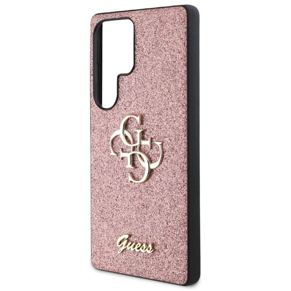 Guess 4G Metal Logo Back Cover mit Glitter Samsung Galaxy S25 Ultra - Rosa