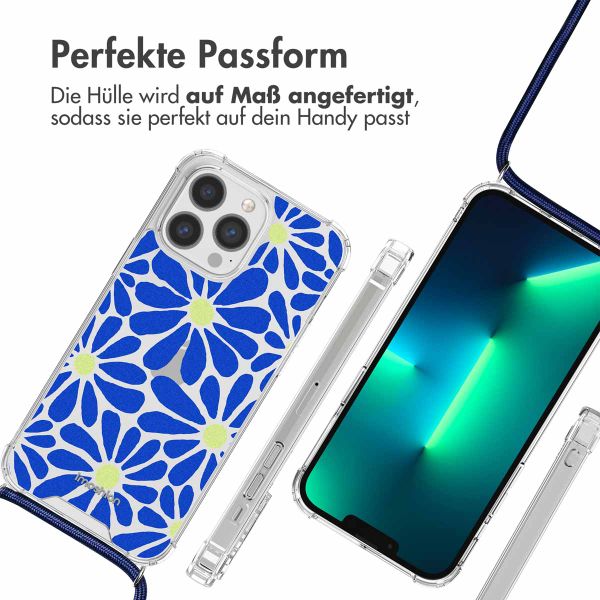 imoshion Design Hülle mit Band Apple iPhone 13 Pro Max - Cobalt Blue Flowers Connect