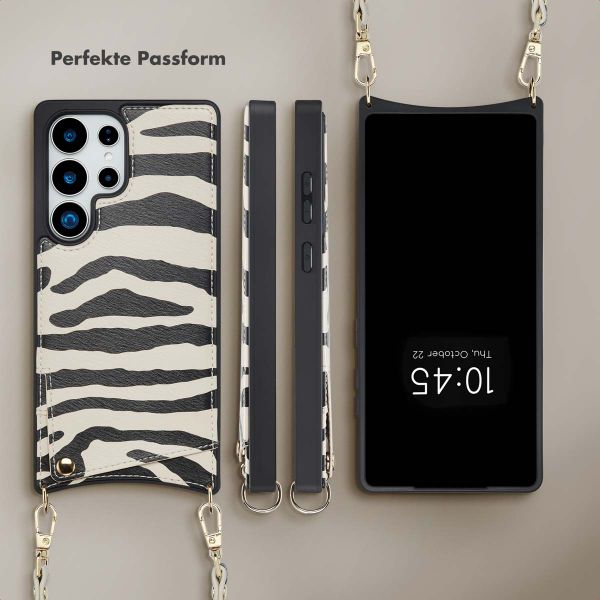 Selencia Nova HandyHülle mit Kordel und Kartenhalter Samsung Galaxy S25 Ultra - Zazzy Zebra
